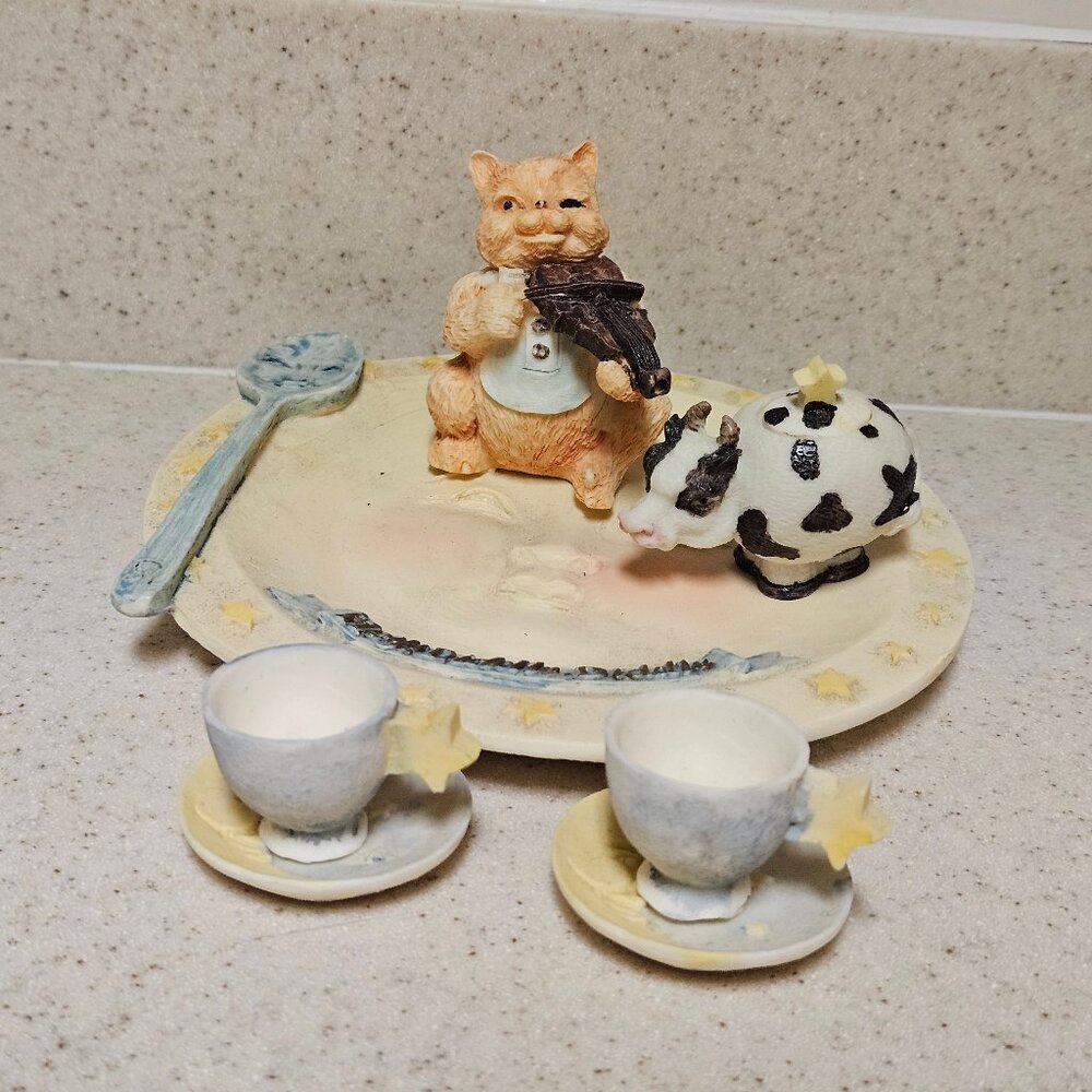 Vintage 90s Miniature Resin Tea Set - Hey Diddle Diddle - Popular Imports 1996